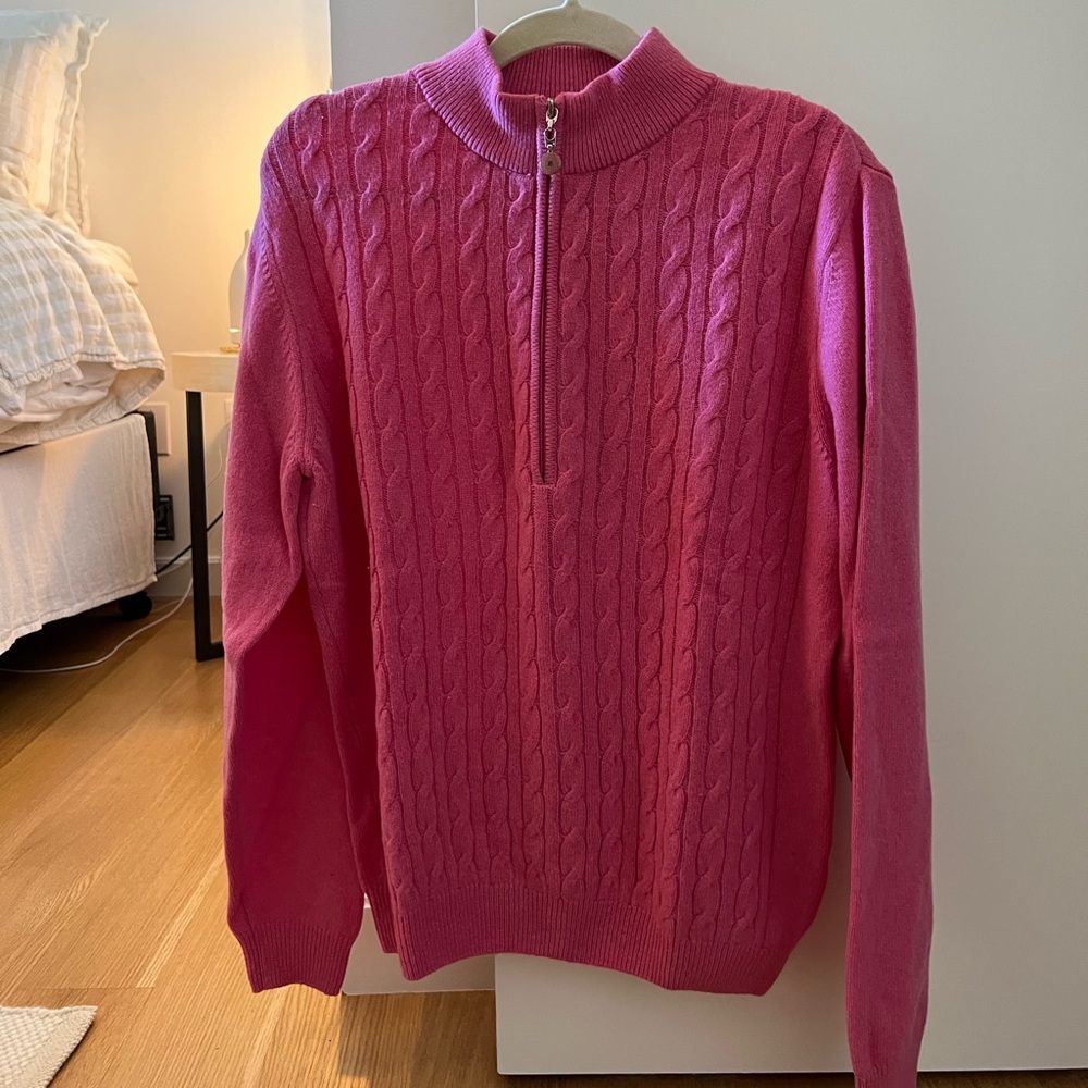 Green Lamb wool quarter zip sweater in Pink